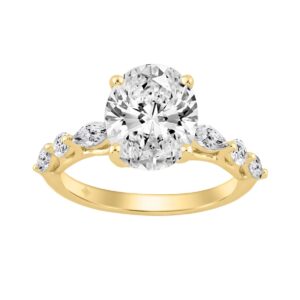 Elegant 14K Yellow Gold  Bridal Fancy Ring for Ladies 3 3/4CT Round & Marquise& Oval Cut Diamonds 3.00CT Marquise Center stone (Color F-G -Cla