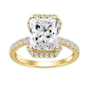 14K Yellow Gold Lab-Grown Diamond Ladies Halo Engagement Ring 4 1/2CT Elongated Radiant Cut Center & Round Diamond 4.00CT Radiant Center stone (Color
