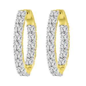 LADIES HOOP EARRINGS 9CT ROUND DIAMOND 14K YELLOW GOLD