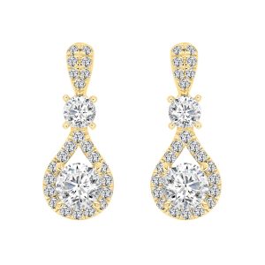 LADIES EARRINGS 3 1/2 CT ROUND DIAMOND 14K YELLOW GOLD (CENTER STONE ROUND DIAMOND 2CT )