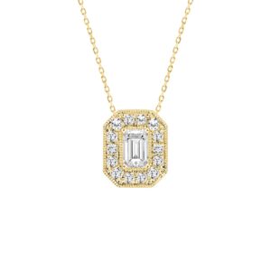 14K YELLOW GOLD 1.00CT ROUND/EMERALD DIAMOND LADIES PENDANT (CENTER STONE EMERALD DIAMOND 3/4CT)